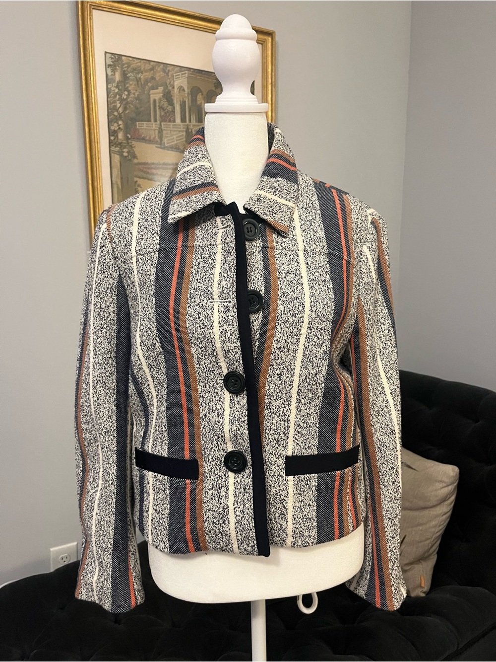 Ann Taylor Striped Button-Front Blazer in Navy, Cream & Rust